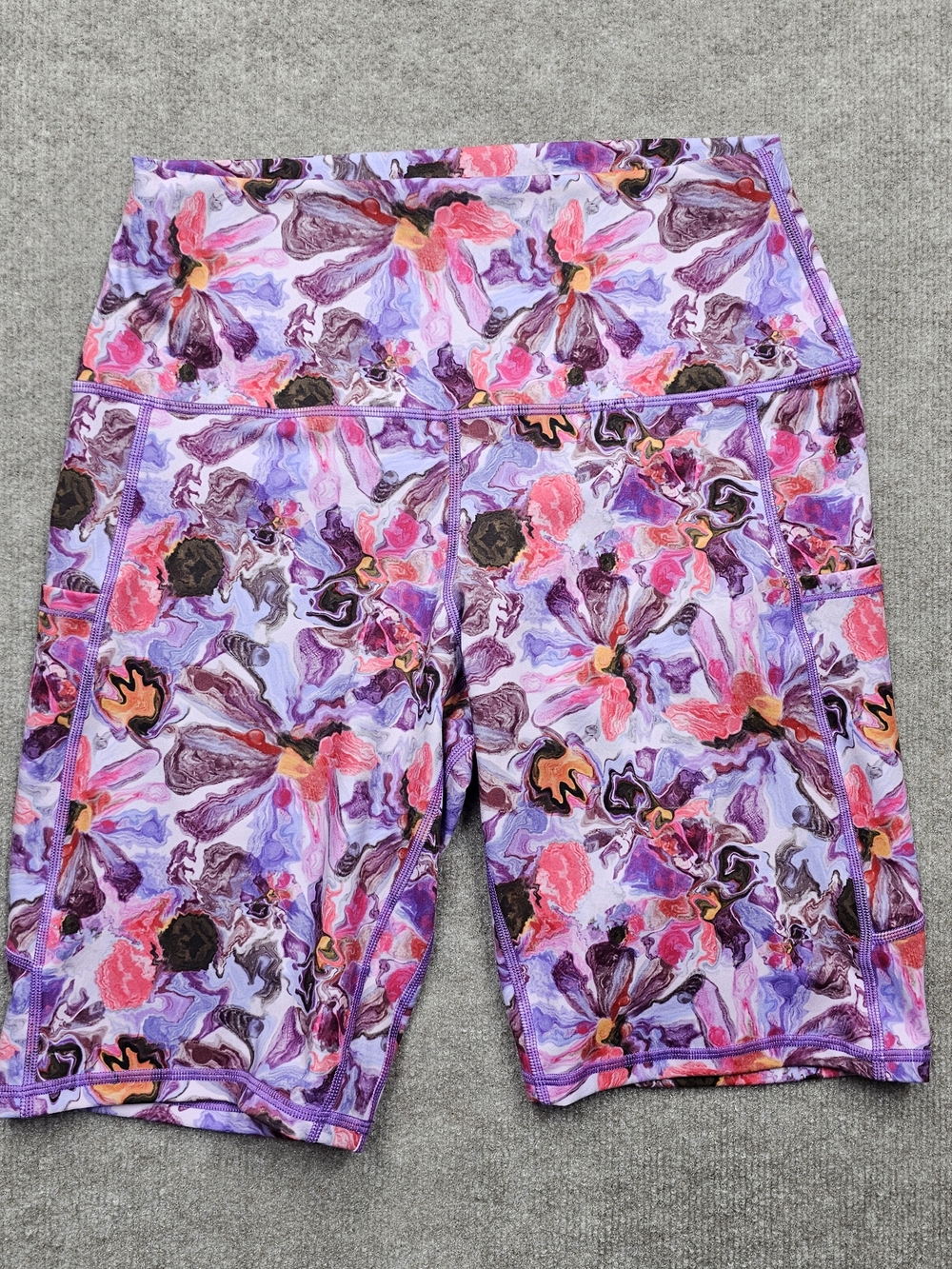 Pattern Hour Floral Biker Shorts XL High Rise Stretch Yoga Activewear Pockets